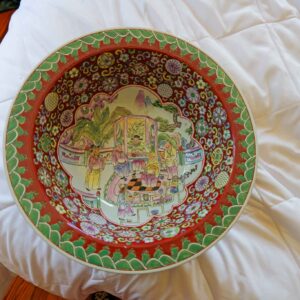 Large Chinese Famille Rose Porcelain Bowl – Figural Scene – 16.25” Diameter