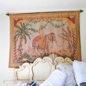 Large French Style Elephant Wall Tapestry – Ornate Jungle Scene – 76” x 58”