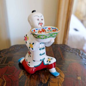 Herend Hungary Hand-Painted Porcelain Figurine – Kneeling Chinese Mandarin Holding Bowl – 6.5