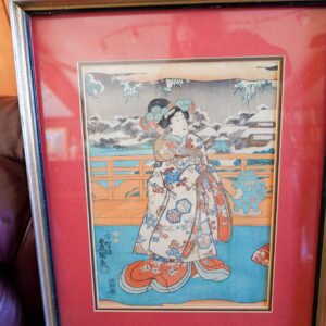 Framed Japanese Woodblock Print – Toyokuni III (Kunisada) Courtesan – Wiebe Gallery Certificate – 20” x 16”