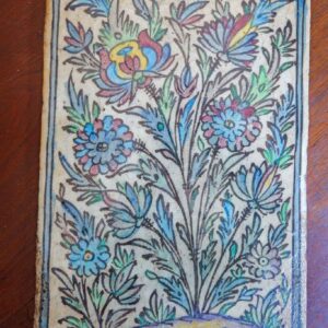 Antique Persian Iznik Style Glazed Ceramic Tile Floral Motif Rectangle 13.5” x 9.75”
