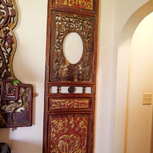 Large Antique Chinese Hand-Carved Wooden Panel – Gilt Figural Relief & Openwork Design, 68”