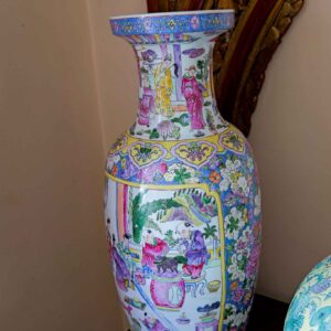 Large Chinese Famille Rose Style Porcelain Vase 24” Figural Scene Marked Base (Interior Crack)
