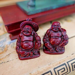 Red Resin Laughing Buddha Figurines (Set of 2) – Prosperity & Good Fortune Décor