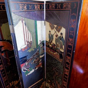 Vintage Chinese Coromandel-Style Folding Screen / Room Divider – Hand-Painted Lacquer Panels (4 Panel)