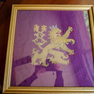 Framed Swedish Sohlberg Royal Lion Gold Thread Embroidery – Heraldic Textile Art