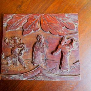 Hand-Carved Asian Wooden Relief Panel – Figural Scene Wall Art, Vintage Decorative Plaque