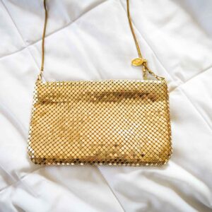 Vintage Gold Mesh Evening Bag Metal Chainmail Clutch Purse Formal Handbag