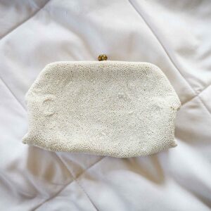 Vintage Josef White Beaded Clutch Purse Hand Beaded Belgium Evening Bag Kiss Lock