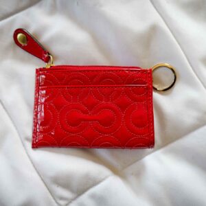 Coach Hot Pink Patent Leather Card Case Wallet Signature Embossed Key Ring Zip Coin