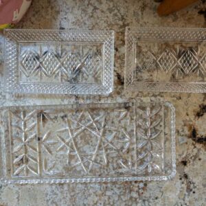 Set of 3 Cut Glass Rectangular Serving Trays