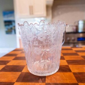 Vintage Cut Crystal Ice Bucket With Metal Handle