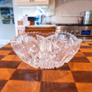 Antique Cut Glass Crystal Bowl With Sawtooth Rim