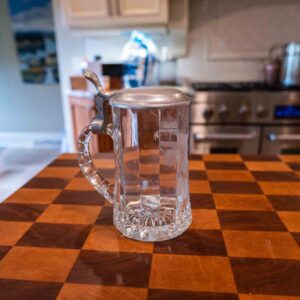Vintage Etched Glass Beer Stein With Pewter Lid