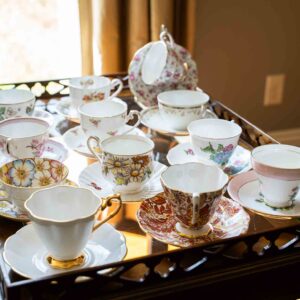 Assorted Bone China Floral Teacups & Saucers, Set of 12