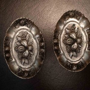 Pair 800 Silver Repousse Oval Fruit Dishes