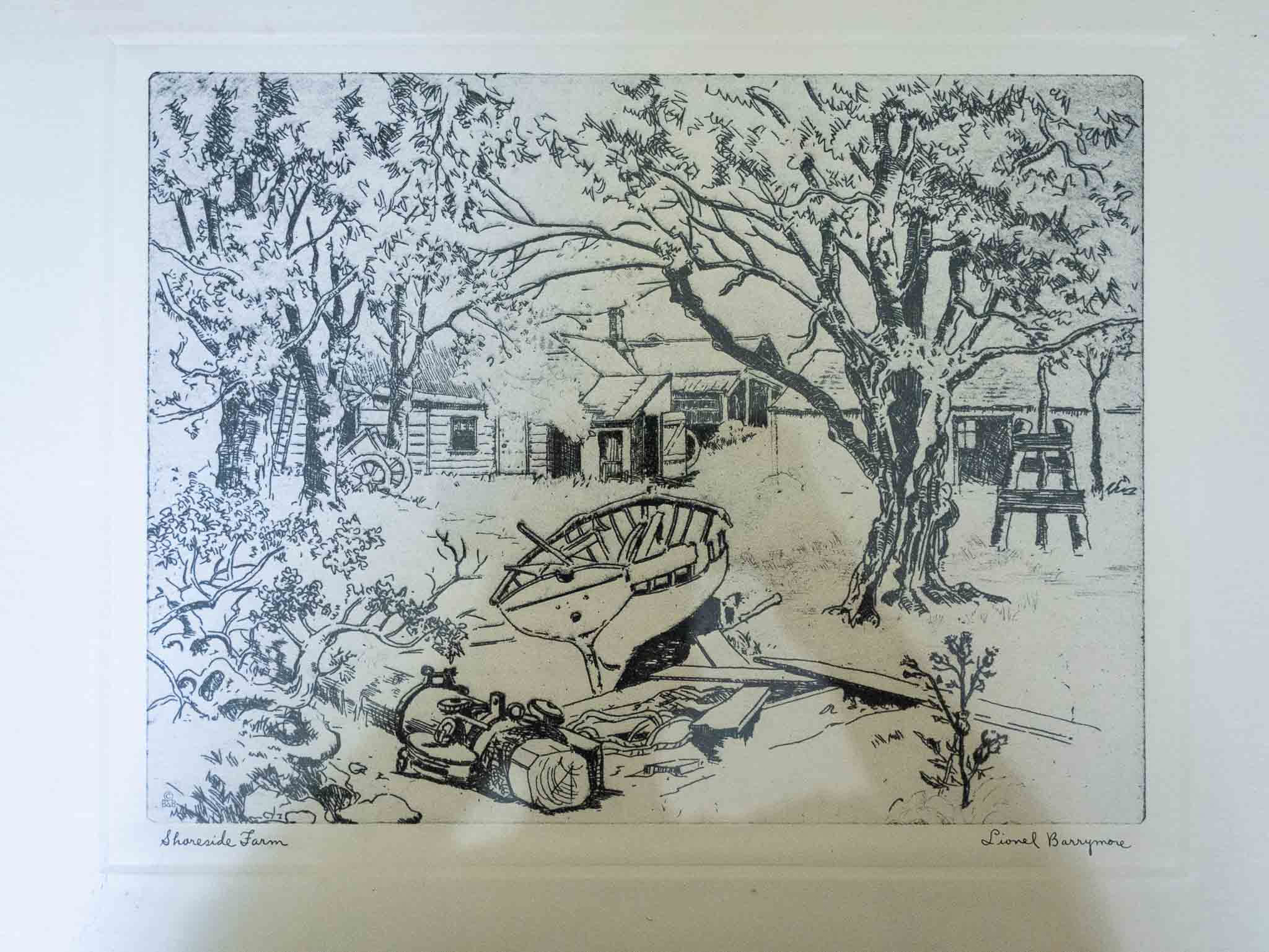 Lionel Barrymore “Shoreside Farm” Framed Etching Reproduction - Image 2